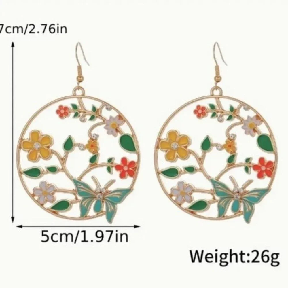 24k Gold Plated Flower Butterfly Water Drop Hoop Earrings